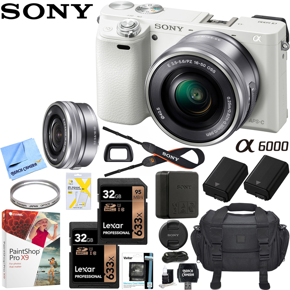 Sony a6000 Alpha Interchangeable Lens Camera White w/ 1650mm Lens Pro