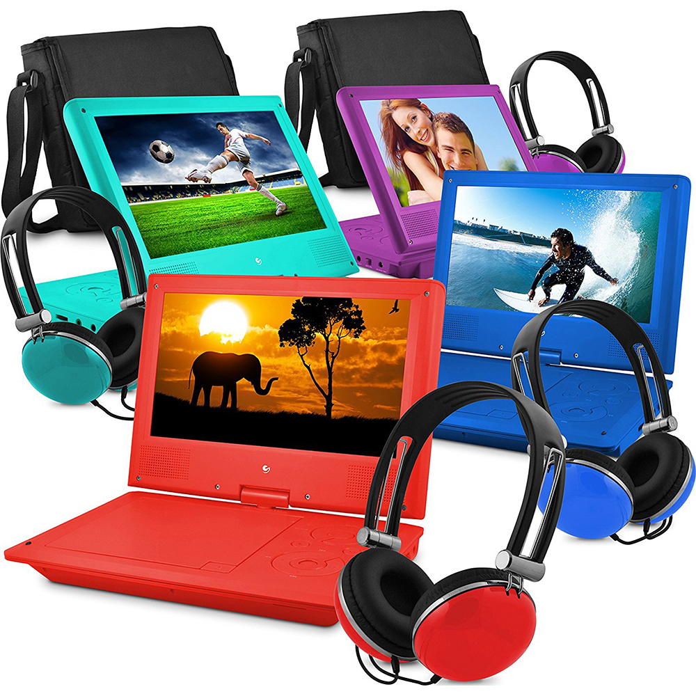 Ematic 9" Swivel Portable DVD Player with Headphones and Bag in Teal