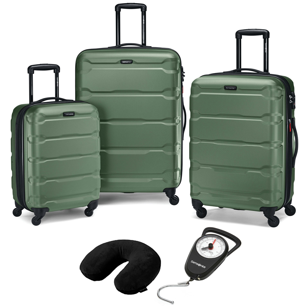 green hard shell luggage